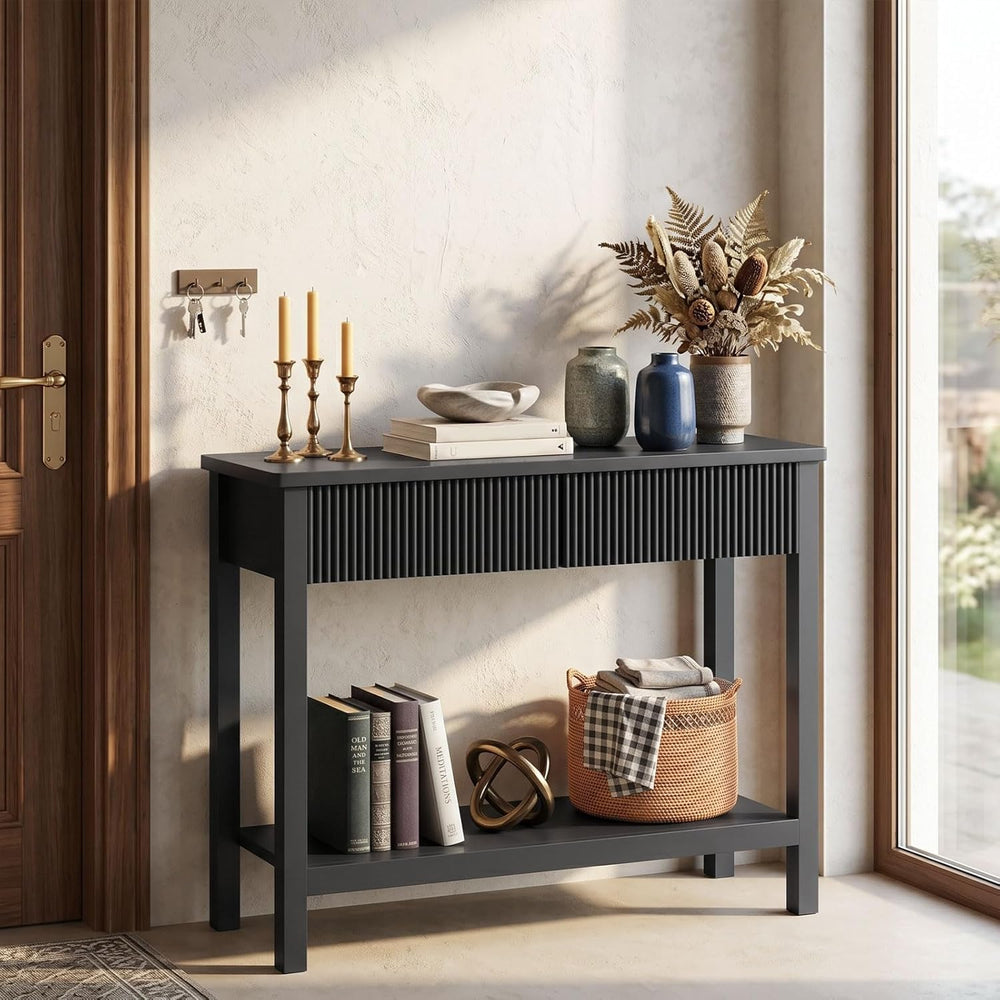 HOOBRO 39.4" Console Table with 2 Wavy Drawers, Narrow Long Entryway Tab...