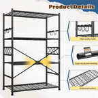 Storage Shelves 4-Tier Large Capacity Metal Shelving with Hooks, Heavy Duty Garage Shelving Unit with Leveling Feet, Stable Metal Shelves for Pantry, Kitchen and Closet,36" W x 12" D x 60" H, Black