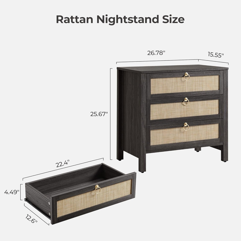 SICOTAS Rattan Nightstand Set of 2 with Drawers, Boho Large Bedside Tables | ...