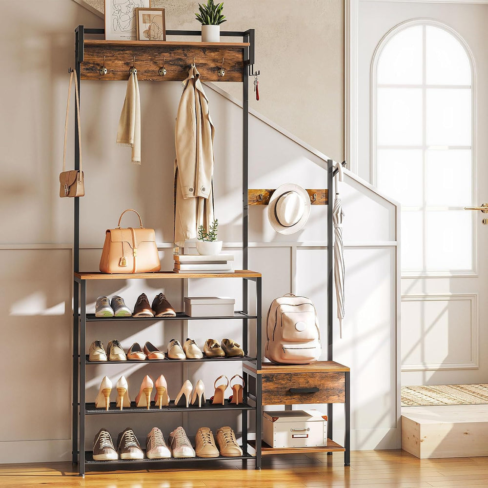 HOOBRO Hall Tree, Entryway Coat Rack Shoe Bench, Shoe and Coat Rack for Entry...