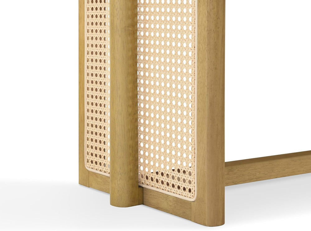 Merax Rustic Wooden Rectangular Kitchen Bench with Rattan Accents Legs, Farmh...