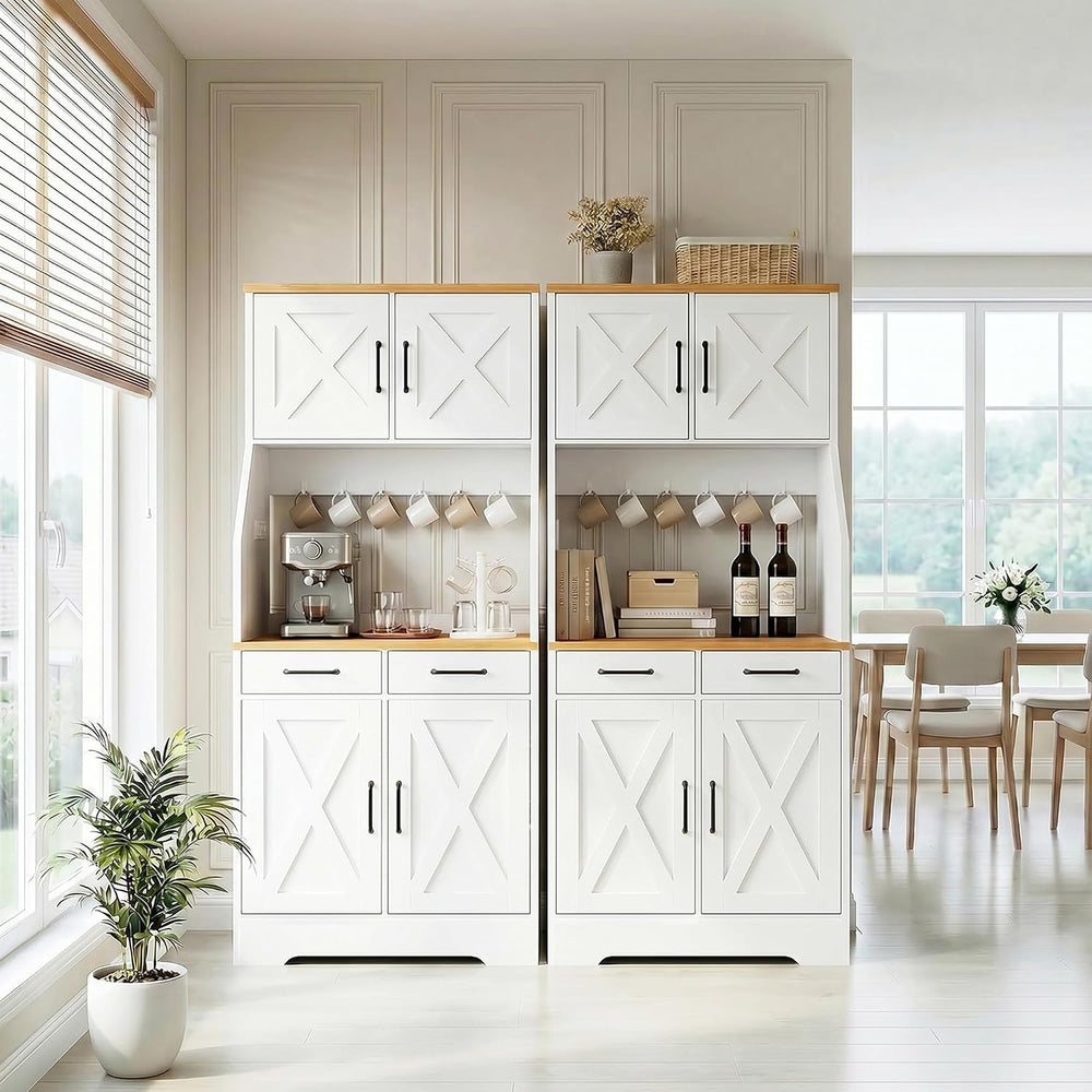 DreamDashio 73" Tall Pantry Cabinet with Charging Station & LED Ligh...