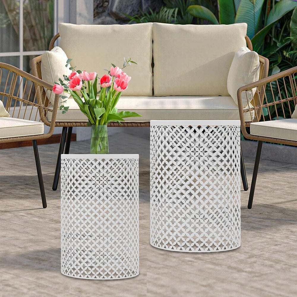 Side Table, Set of 2 Accent Table Decorative Garden Stools for Indoor Outdoor...