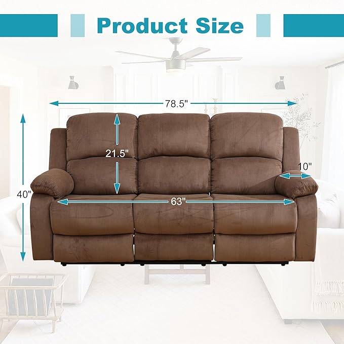 Recliner Sofa Set Couches for Living Room Chair Pineapple Velvet Fabric Living Room Furniture Sets, Adjusted Loveseat Reclining Couch Furniture Sofa Set for Theater Seating, 3-Seater, Brown