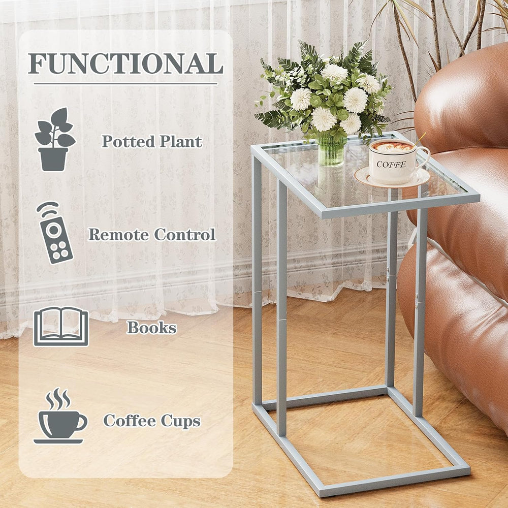 End Table,C Shaped Side Table for Sofa,Glass Couch Tray Snack Dinner Table fo...