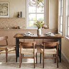 LITTLE TREE Farmhouse Dining Table for 4-6, 54.7-Inch Wooden Rectangle Kitchen Dining Room Table, Industrial Rustic Dinner Desk for Kitchen, Living Room, Home, Brown