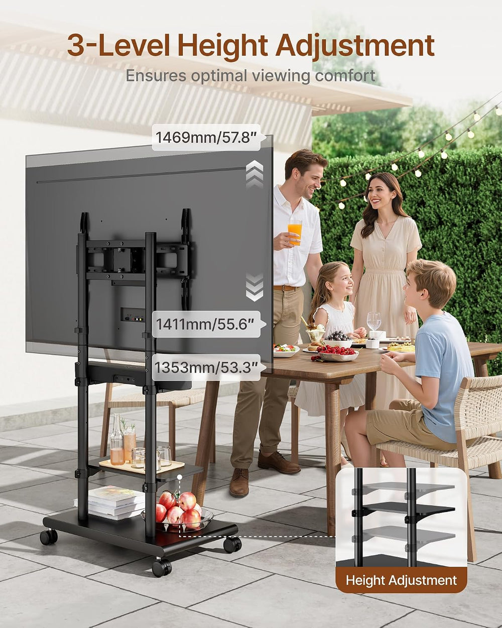 Rolling TV Stand with Soundbar Mount for 37-75inch TVs up to 154lbs | Swivel&...
