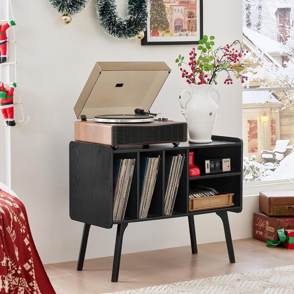 Lerliuo Record Player Stand with 4 Cabinet Holds Up to 220 Albums, Large Blac...
