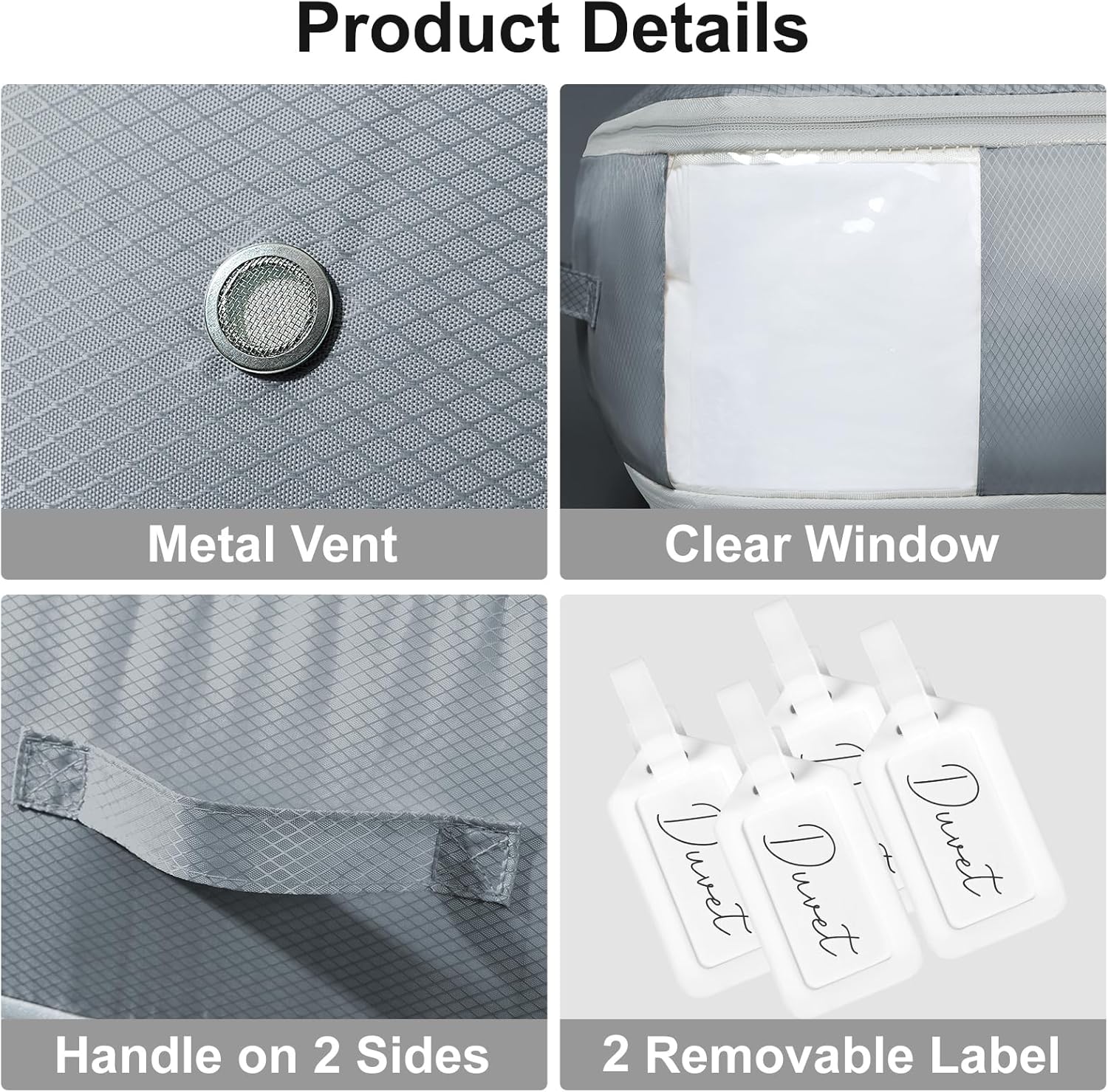 Comforter Storage Bag - Large Capacity Blanket Storage Bags 3-Layer Ultra Space Saving Self Compression Organizer, Washable Compression Bags for Storage Comforter Blanket, 2-Pack, Grey
