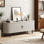 ONBRILL 63" TV Stand with Power Outlet for TVs up to 70 Inch, Entertainment Center with Storage and Adjustable Shelves, Modern Media Console with Sliding Doors for Living Room, Natural White