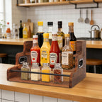 3-Tier Wood Bottle Display Shelf, Countertop Liquor Organizer, Rustic Brown