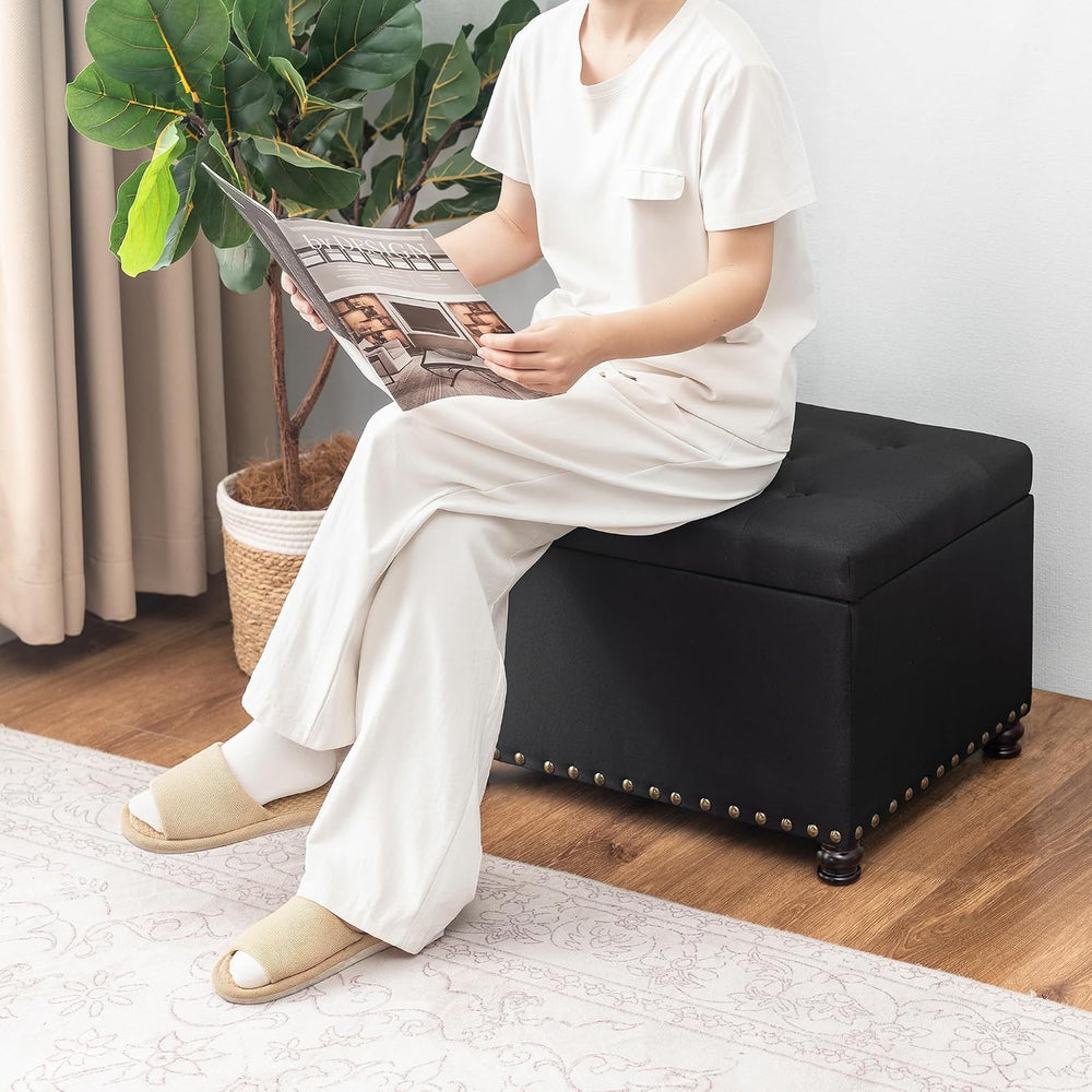 24" Storage Ottoman, Fabric Ottoman Foot Rest Stool with Hinged Lid, Tuf...