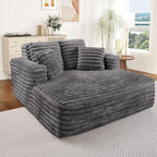 Oversized Chaise Lounge Indoor, Modern Plush Faux Fur Fabric Deep Seat Boneless Memory Foam Sleeper Chaise Lounge Sofa Chair with Pillows for Living Room Bedroom Studio, No Assembly Couch, Grey