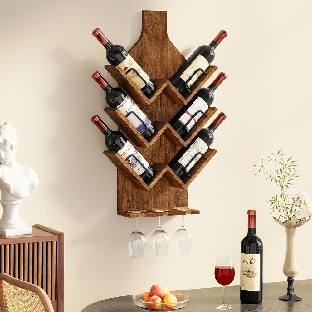 Hoctieon Wine Rack Wall Mounted, 6 Bottles Wood Wine Rack for Display and Sto...