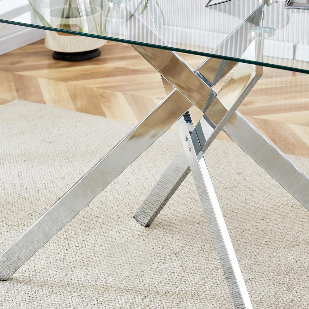 51in Glass Dining Table,Rectangular Kitchen Table for 4 Person with 0.39'...