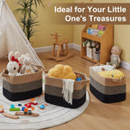 Storage Basket for Organizing, Woven Baskets for Storage, Rectangle Decorative Baskets for Shleves, Closet, Toys, Books, Nursery Organizer Bins - Pack of 3 (Black & Brown, 15.75"x11.8"x9.85")