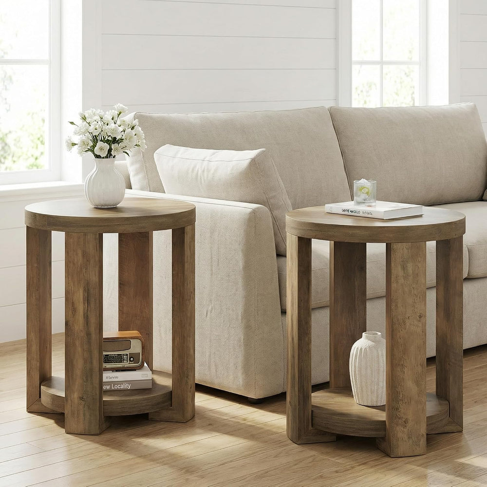 Tribesigns Round Side Table, 2-Tier End Table for Living Room & Bedroom, ...
