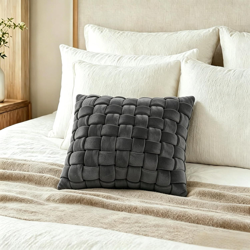 Velvet Decorative Throw Pillow with Insert,18x18 Inch Knotted Square Accent P...