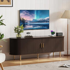 DHH 63 Inch Mid Century Modern TV Stand with Power Outlet for TVs up to 70 Inch, Entertainment Center with Storage and Adjustable Shelves, Media Console with Sliding Doors for Living Room(Brown)