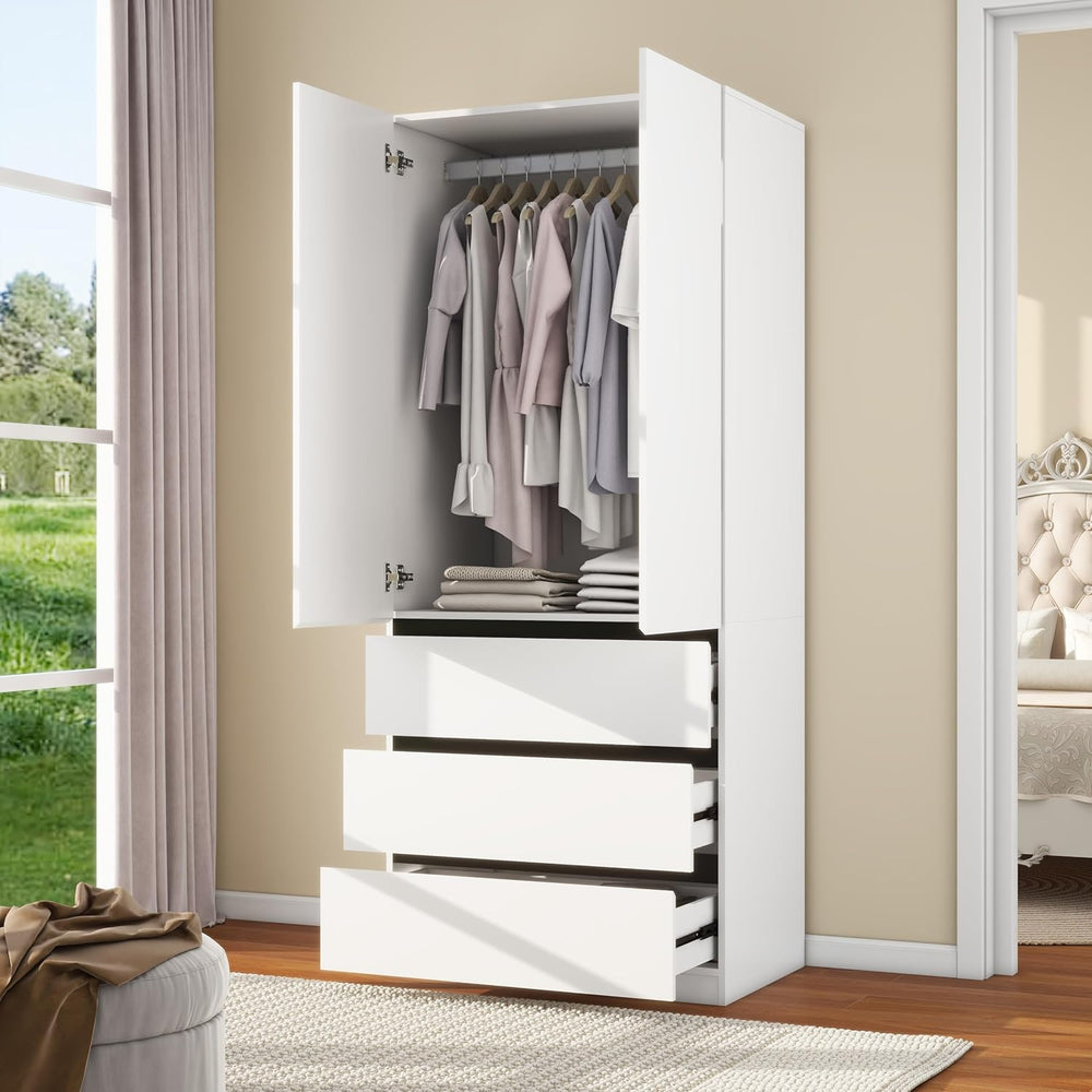 Wooden Wardrobe Closet with 2 Doors: 75" Bedroom Armoire Wardrobe Closet...