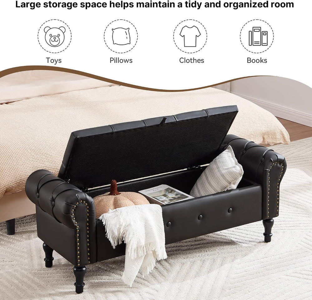 Storage Bench for Bedroom, Faux Leather 51" End of Bed Bench, Queen Size...