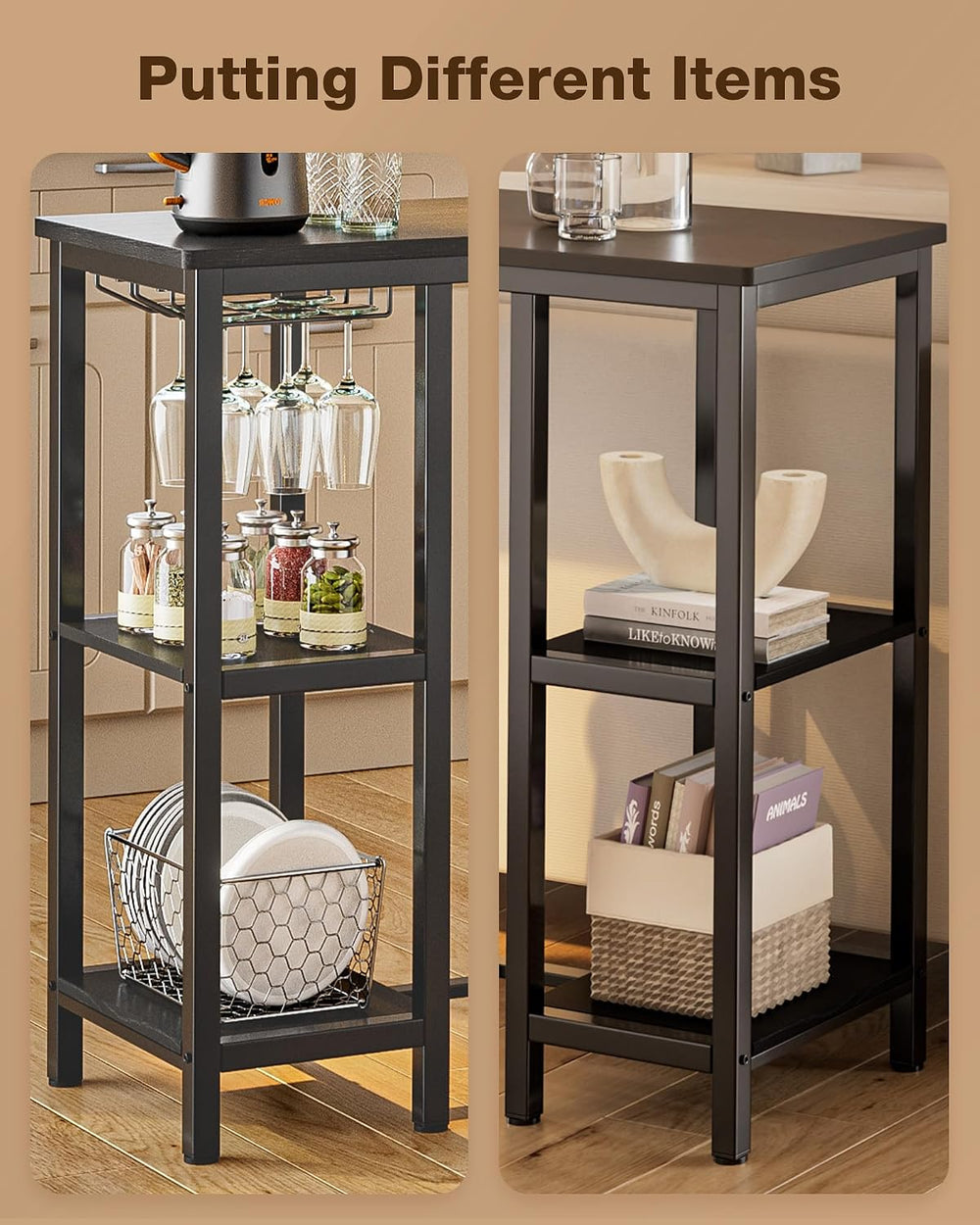 Qsun Small Bar Table Set for 2 | Kitchen Table for 2 with 2 Storage Shelves &...