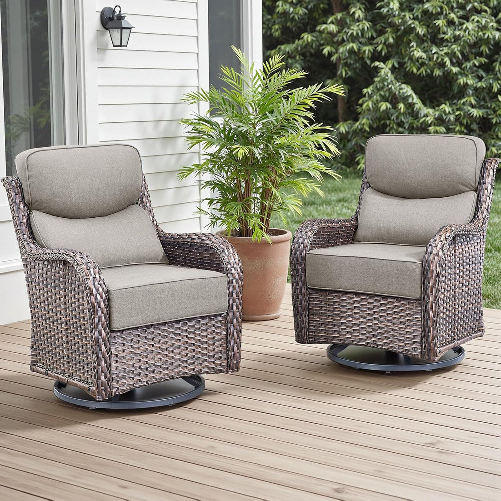 Rilyson Outdoor Swivel Rocker Chairs - All Weather Resistant Wicker Patio Fur...