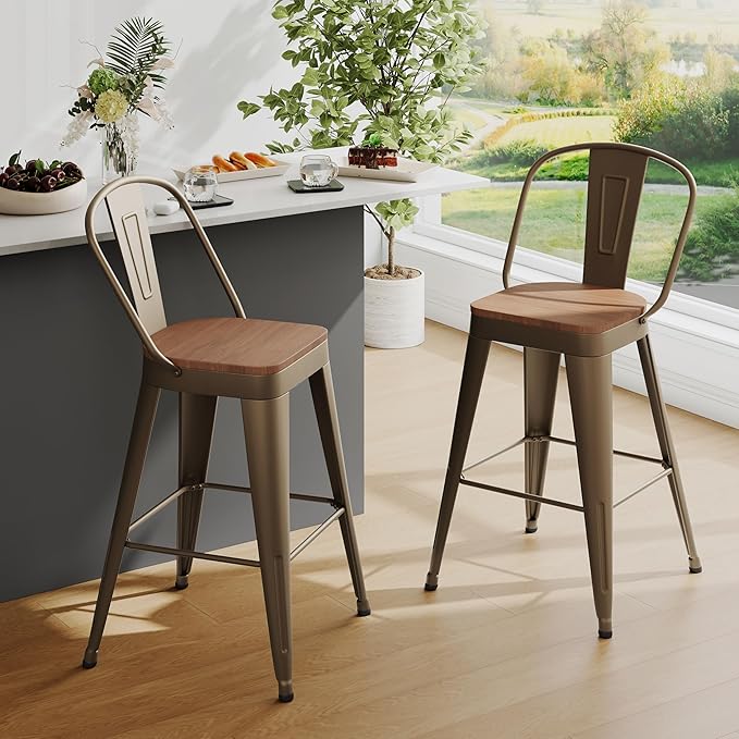 Andeworld Metal Bar Stools Set of 2, 26 inch Counter Height Barstools with Ba...