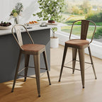 Andeworld Metal Bar Stools Set of 2, 26 inch Counter Height Barstools with Backs Farmhouse Modern High Back Bar Stools with Larger Seat Kitchen Dining Bar Chairs,Rusty