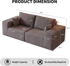 79" Modular Loveseat Sofa- 2 Seater Oversized Deep Seat Cloud Boneless Couch for Living Room, Corduroy Loveseat Couch, No Assembly Required (Brown)