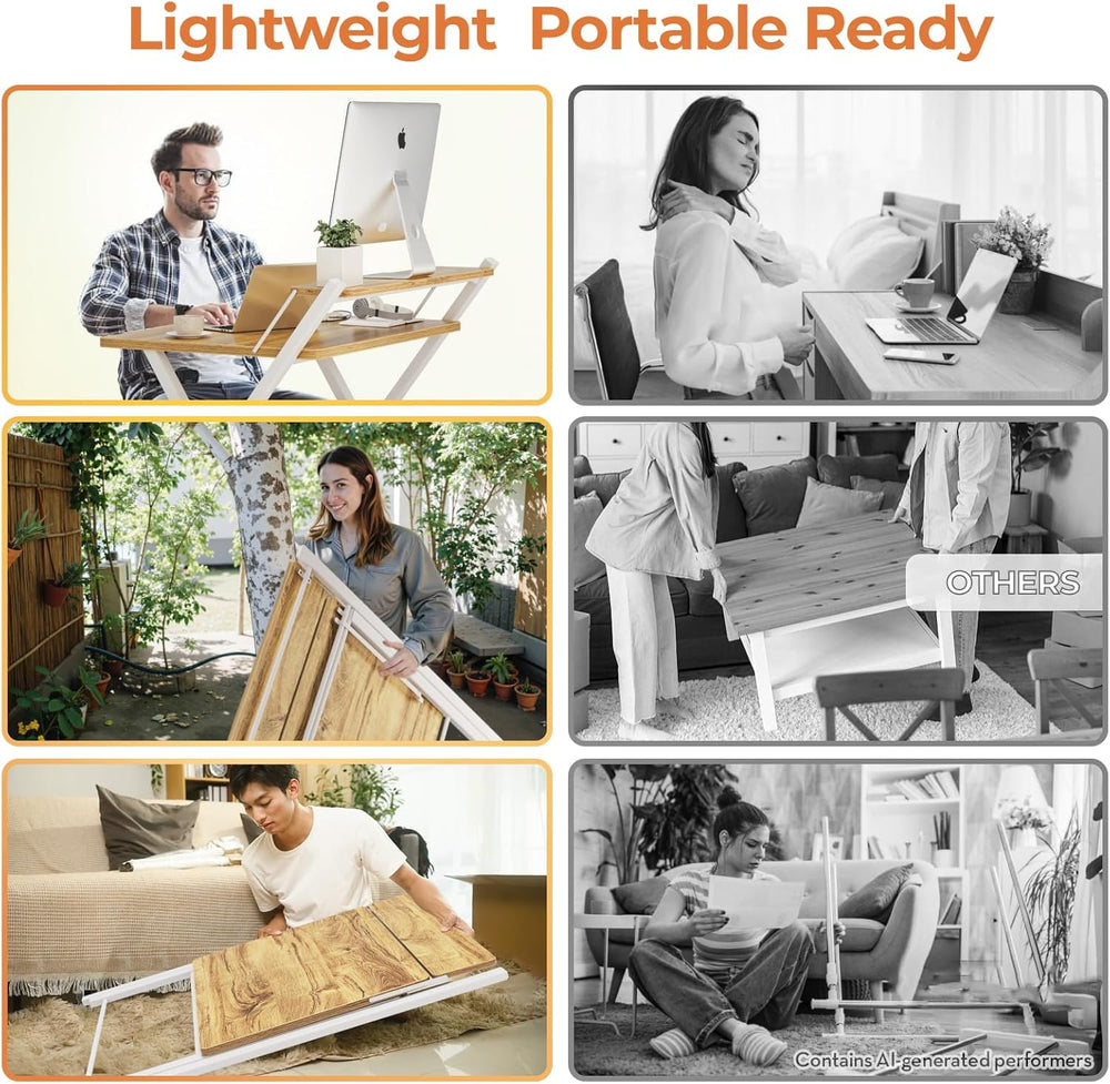 GreenForest Portable Small Desk No Assembly, 2-Tier Compact Computer Desk wit...