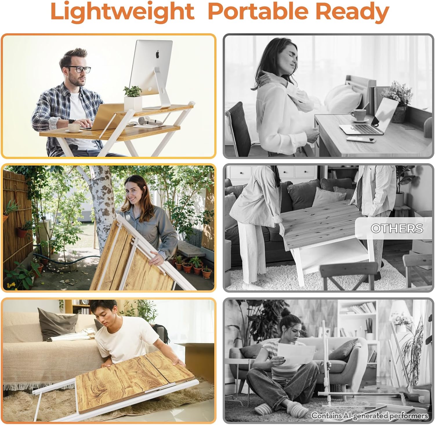 GreenForest Portable Small Desk No Assembly, 2-Tier Compact Computer Desk with Shelf, Space Saving Foldable Table for Home Office, Bedroom or Apartment, Portable Collapsible Sturdy Laptop Desk, Oak