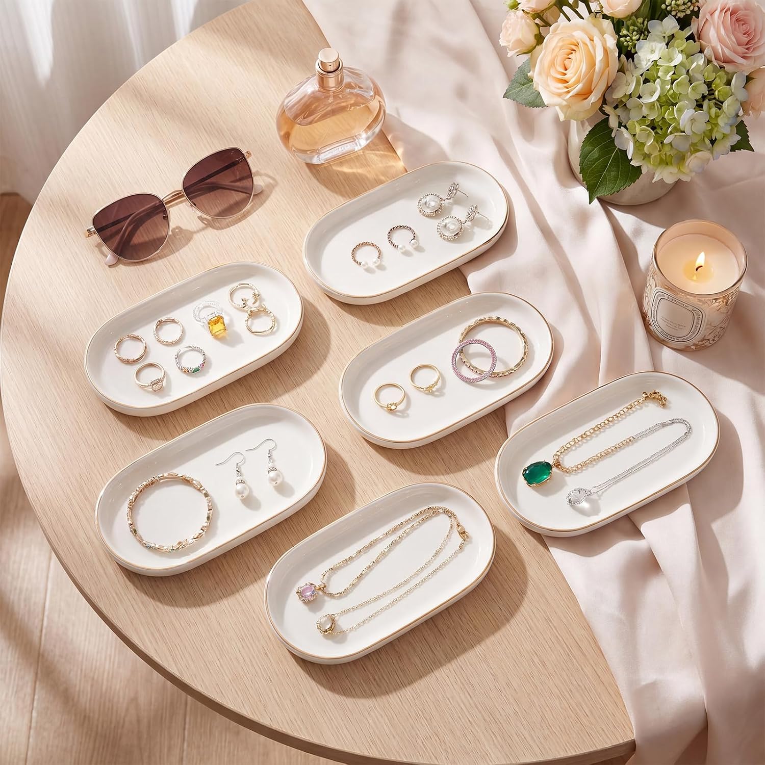 Shappy 12 Pcs Ceramic Jewelry Tray 7 x 4 in Oval Shape | Ring Dish Bulk Decorative Trinket Dish for Bridal Christmas Birthdays Gifts