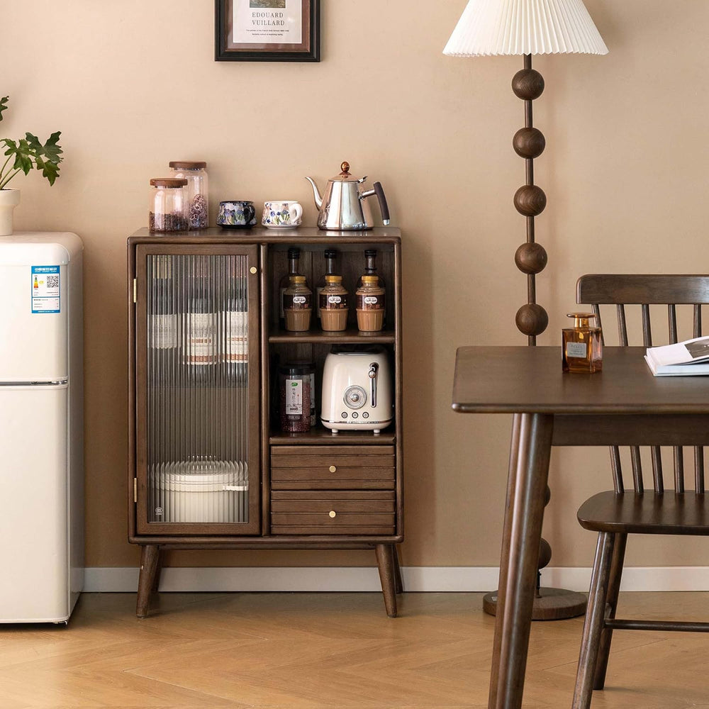 Sideboard Buffet Cabinet with Storage, 100% Solid Rubberwood Wood Coffee Bar ...