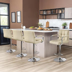 Yaheetech Bar Stools Set of 4, PU Leather Adjustable Swivel Barstools, Hydraulic Kitchen Counter Height Chairs with Armrest and Back for Kitchen, Dining Room, Khaki