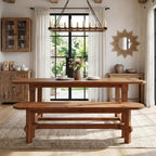 Solid Wood Dining Bench, 55" Wooden Entryway Bench with Thick Block Seat, Farmhouse Rustic Indoor Bench for Dining Table, End of Bed, Hallway, Bedroom, Living Room