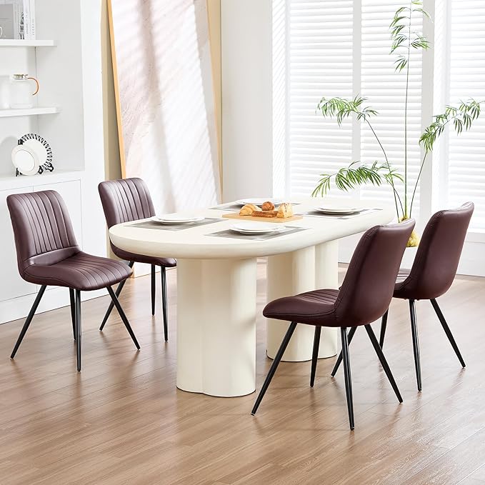 Dining Chairs Set of 4, Modern Dining Chairs with Thick Cushions, PU Leather Upholstered Kitchen Dining Room Chairs with Metal Legs for Dining Living Room (Dark Brown)