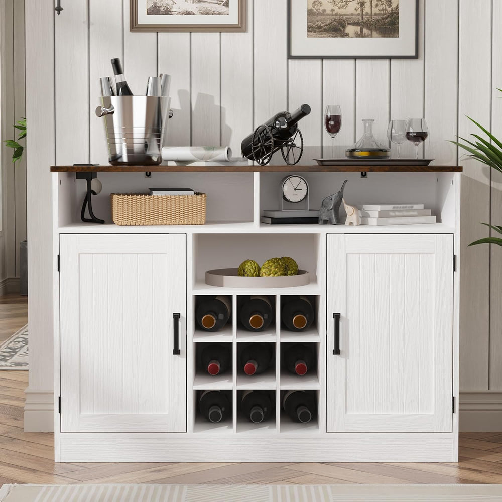 MHOM Farmhouse Buffet Cabinet with Prower Outlets, Rustic Sideboard Buffet wi...