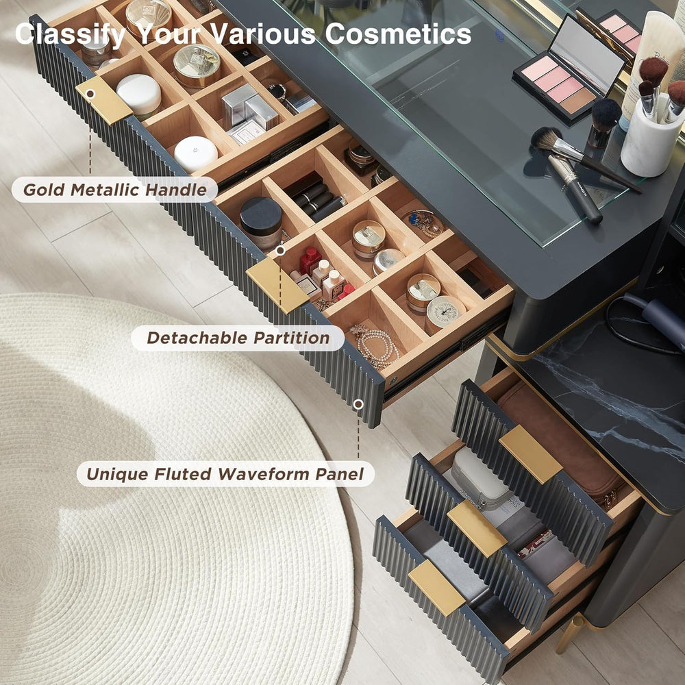 T4TREAM Fluted Makeup Vanity Desk with 36" HD Lighted Mirror, 48" B...