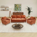 Kingfun Living Room Furniture Sets, 3 Seater Couch and 2 Armchair, Mid Century Modern Sofa Set, Chenille Couch with Solid Wood Frame for Living Room & Bedroom, Orange