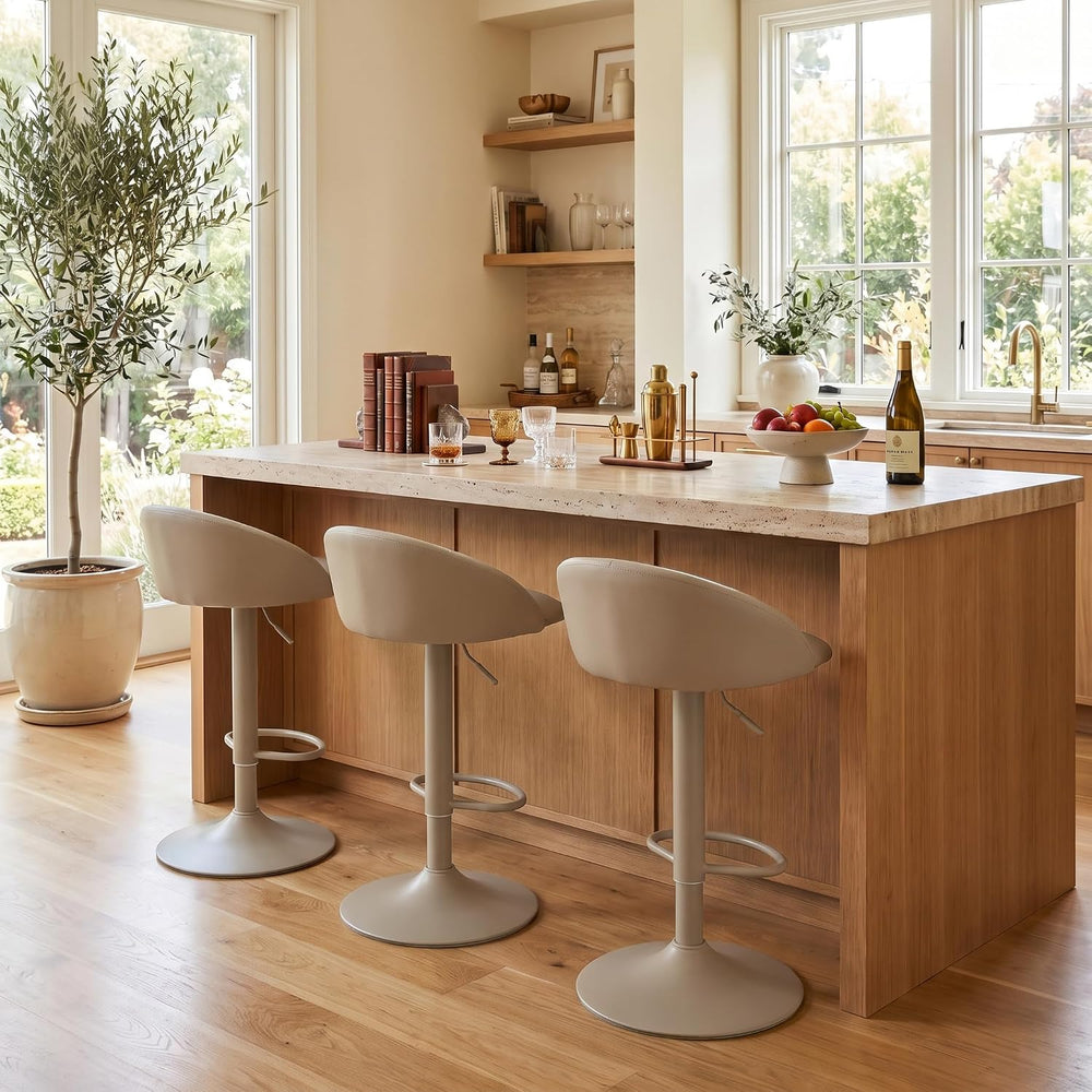 YOUNUOKE Bar Stools Set of 2 Modern Swivel Bar Stools, Khaki | PU Leather Adj...