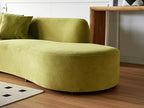 Container Furniture Direct 132" Curved Sofa with Throw Pillows, 6 Seater Luxury Velvet Couch with Half Moon Design and High-Density Foam, Ideal for Modern Living Room, Office & Apartment, Olive Green