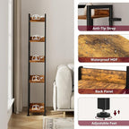 Narrow Ladder Shelf for Small Spaces - 5 Tier Thin Bookshelf Skinny Book Shelves Slim Bookshelves 60 inch Tall, Farmhouse Brown (02BN)