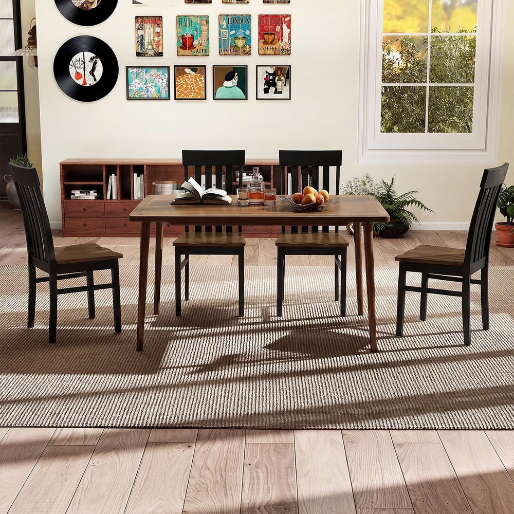 GIANTEX Wooden Dining Chairs Set of 4, Hollowed Backrest & Rubber Wood Se...