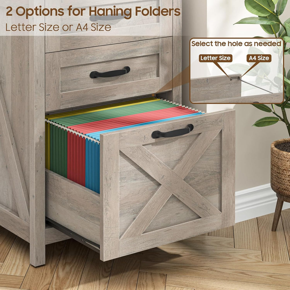 Small Farmhouse File Cabinet with 2 Drawers for Home Office, Rustic Grey | Ha...