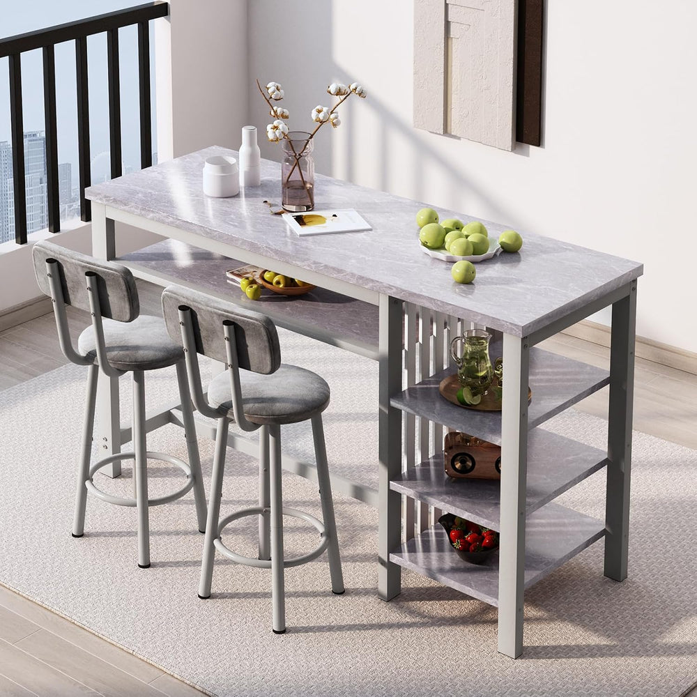 Lamerge Furniture Kitchen Bar Height Table and Chairs for 2, 5-Tier Compact D...