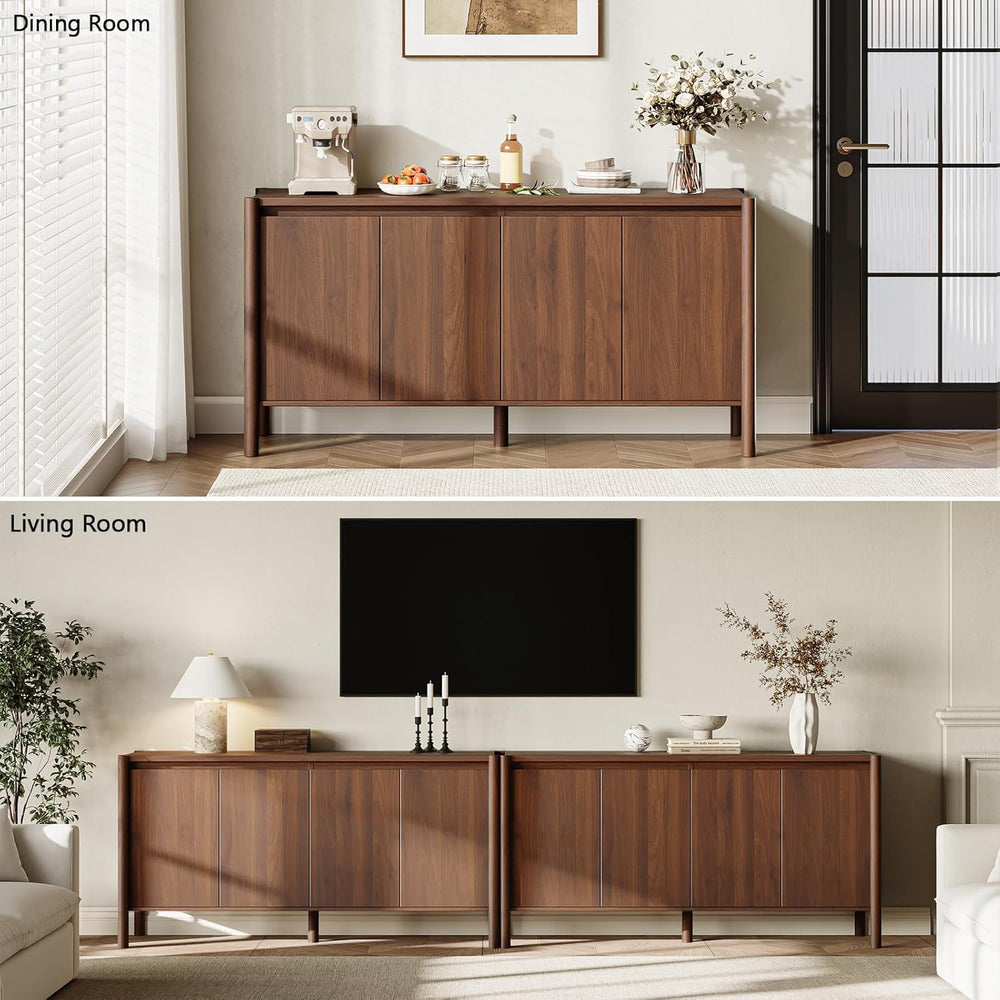 59" Wide Walnut Buffet Cabinet Storage,4 Doors and Adjustable Shelves,So...