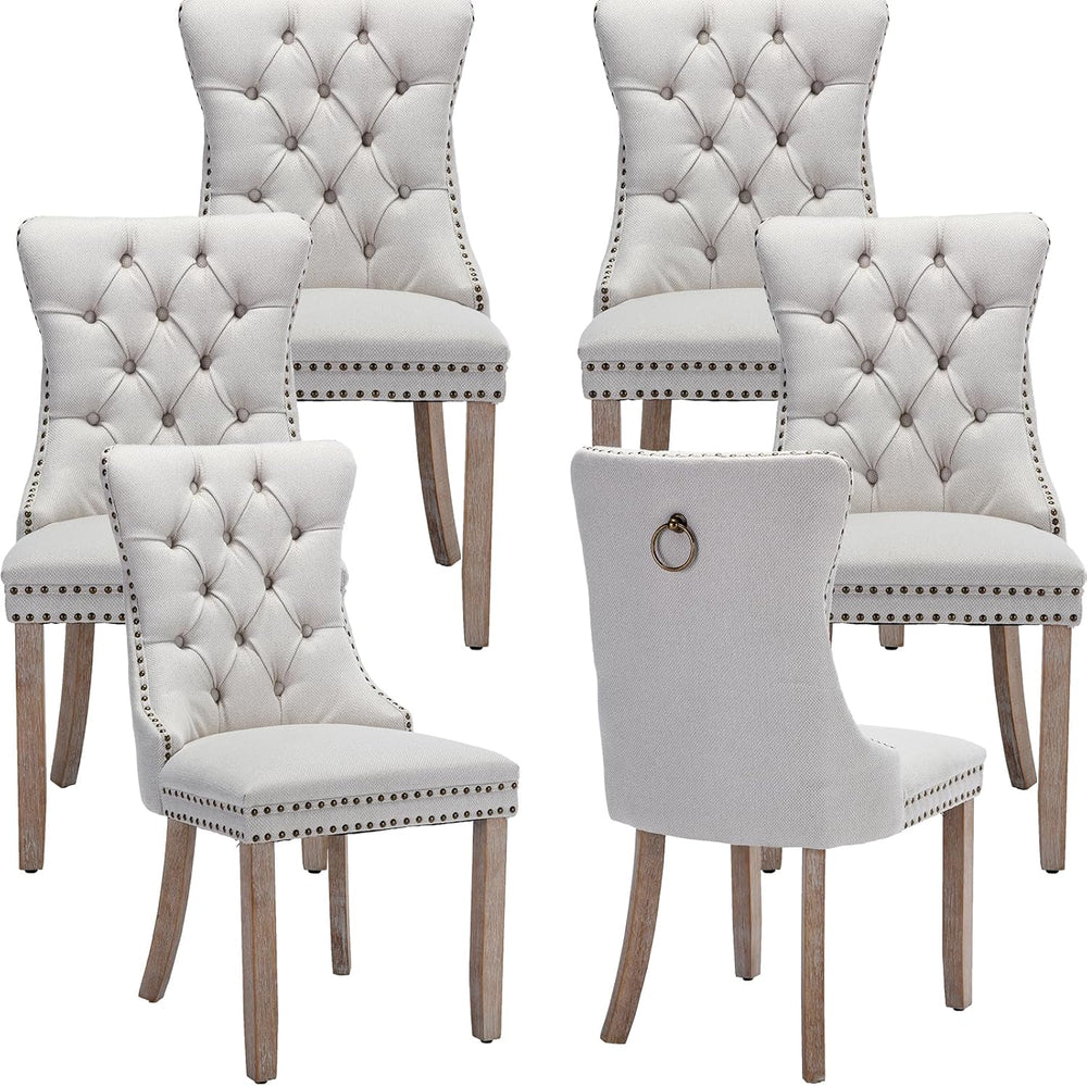 OVENTA Modern Tufted Upholstered Dining Chairs Set of 6, Beige Linen Dining R...