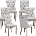 Modern Dining Chairs Set of 6, Tufted Upholstered Dining Chairs with Solid Wood Legs, Beige Linen Fabric Kitchen Chair, Sillas de Comedor, Comfy Kitchen Chair (Beige, Linen, 6Pcs)