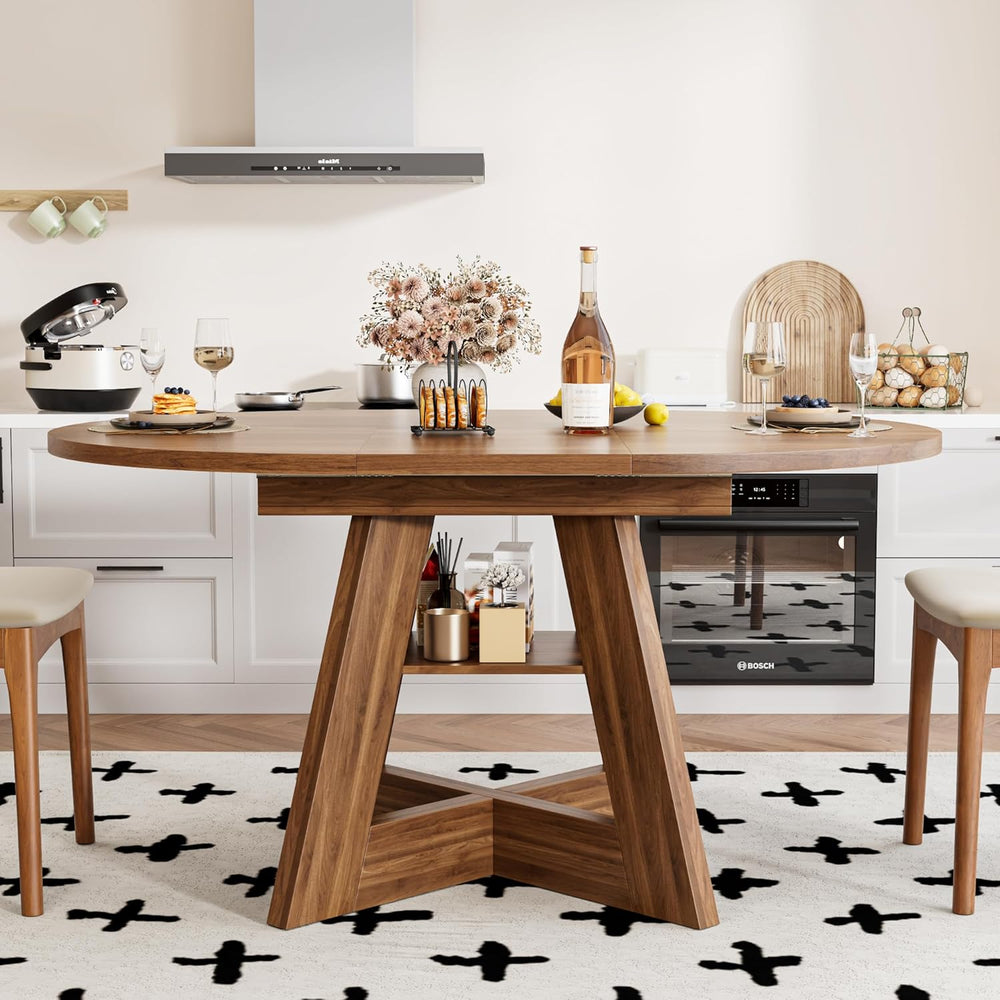 43.3in-59in Extendable Dining Table for 4-6, Round Kitchen Dining Room Table ...